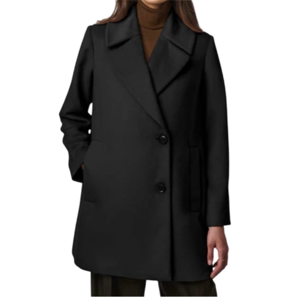 Bernardo Grand Sleek Wool Blend Black Coat - M
